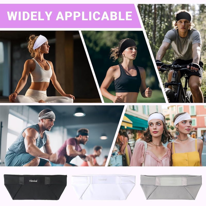 Viewind Sweat Absorb Headband for Men & Women, Athletic Headband for Running Yoga Workout, Wide Fashion Headband for Daily, 4" Width, Soft & Strechy, Non Slip Silione, 3 Colors in Pack - Image 5